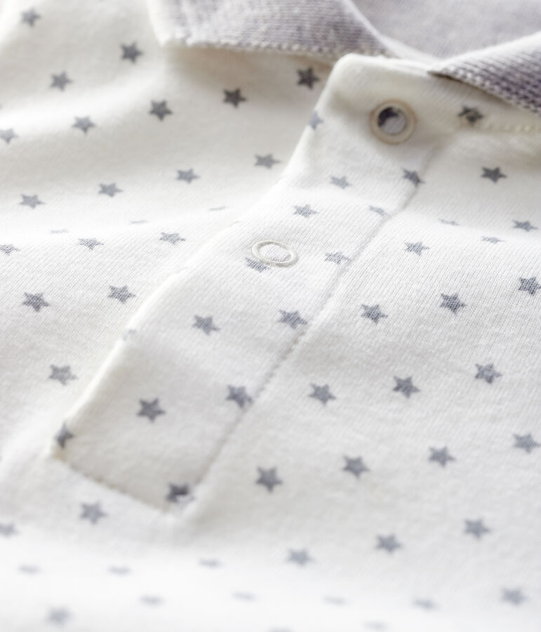 Baby's long-sleeved bodysuit with polo shirt neck white/grey