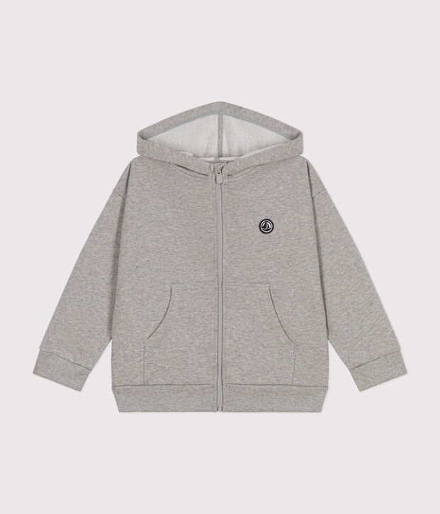 Boys' zip-up fleece hoodie grey
