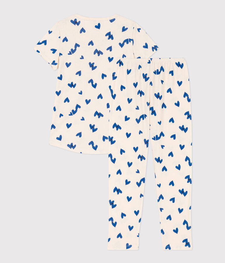 Girls' Short-Sleeved Cotton Pyjamas Ecru/multicolor