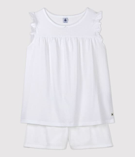 Girls'/Women's White Fine Cotton Short Pyjamas ECUME white