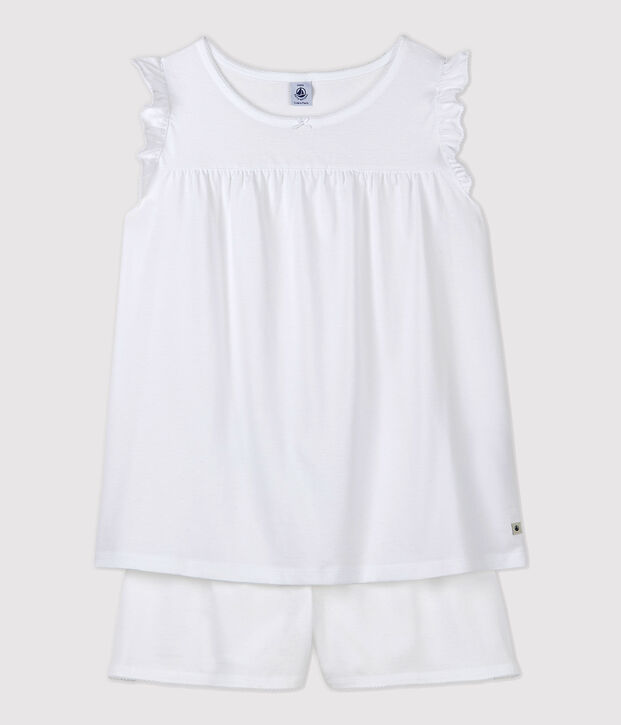 Girls'/Women's White Fine Cotton Short Pyjamas white