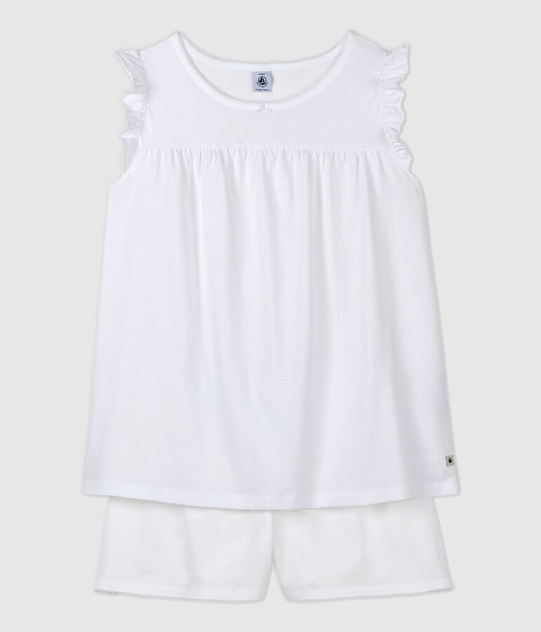 Girls'/Women's White Fine Cotton Short Pyjamas ECUME white