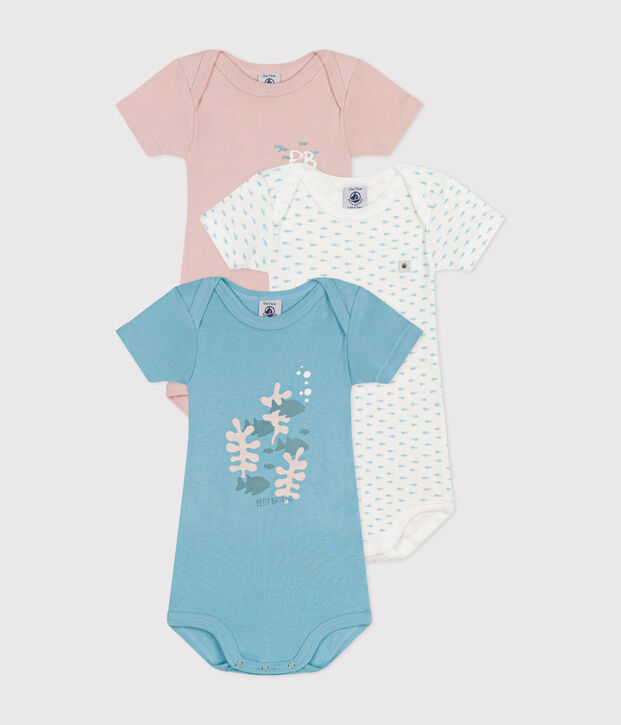 Babies' short-sleeved cotton bodysuits - 3-Pack multicolor