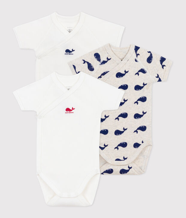 Babies' short-sleeved printed cotton wrapover bodies - 3-Pack multicolor
