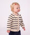 Babies' cardigan in stripy cotton Ecru/blue