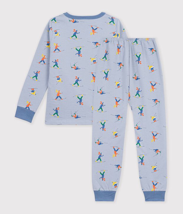 Children's pyjamas in ski-print fleece blue/multicolor