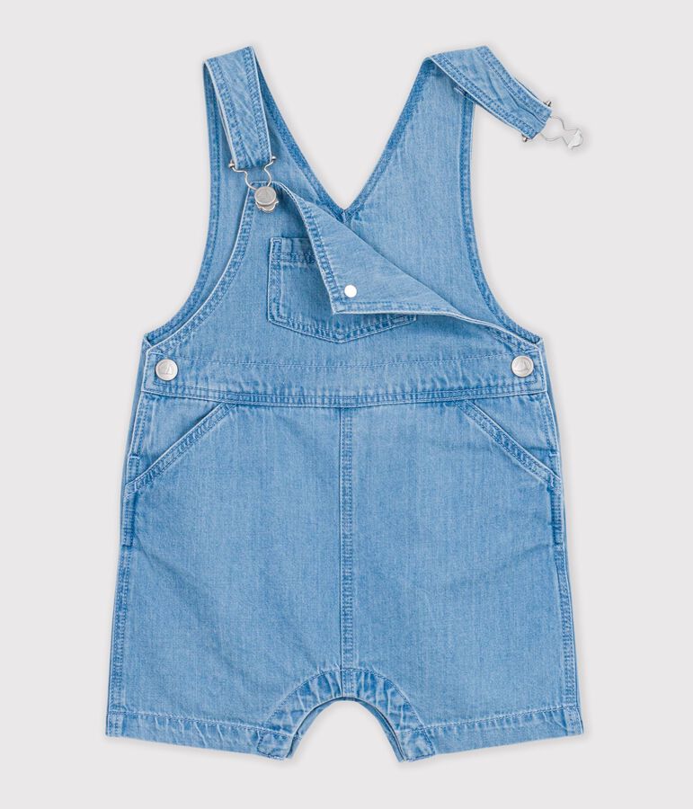 Babies' short lightweight denim dungarees blue
