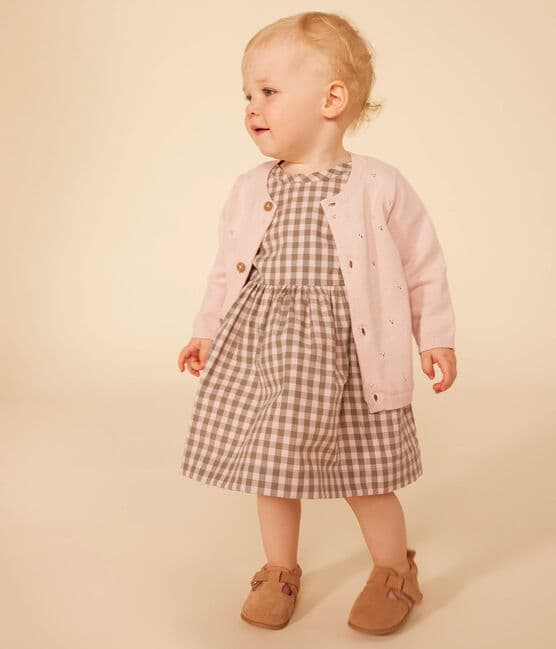 Babies' Short-Sleeved Seersucker Dress MARECAGE /SALINE