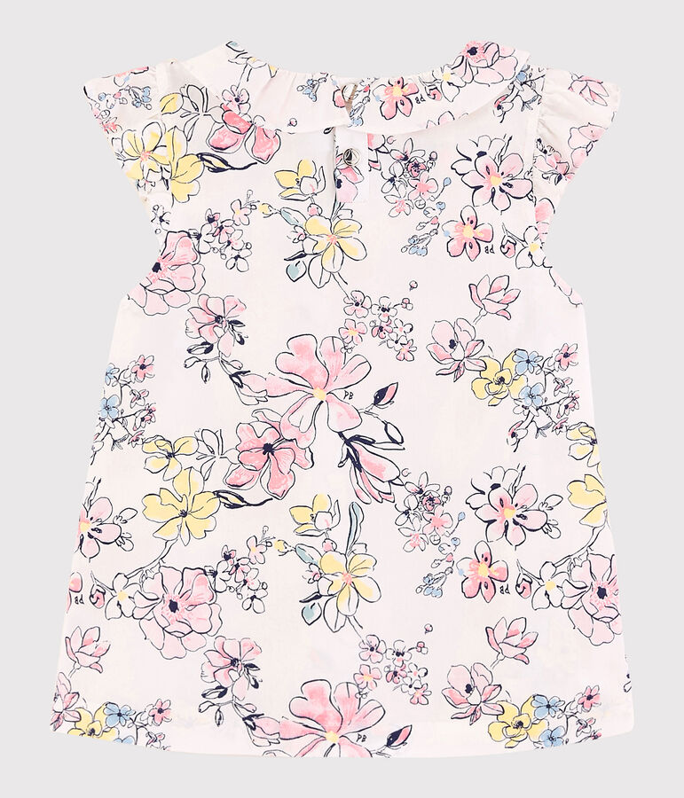 Girls' Short-Sleeved Poplin Blouse white/multicolor