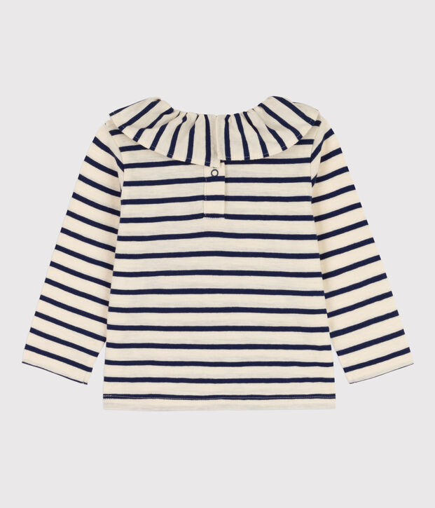 Babies' Light Jersey Long-Sleeved Blouse Ecru/blue