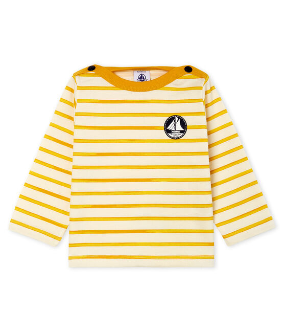 Baby Boys' Striped Long-Sleeved T-Shirt MARSHMALLOW white/BOUDOR yellow