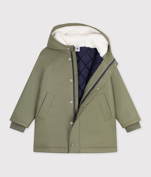 Children's plain winter raincoat OLIVINE