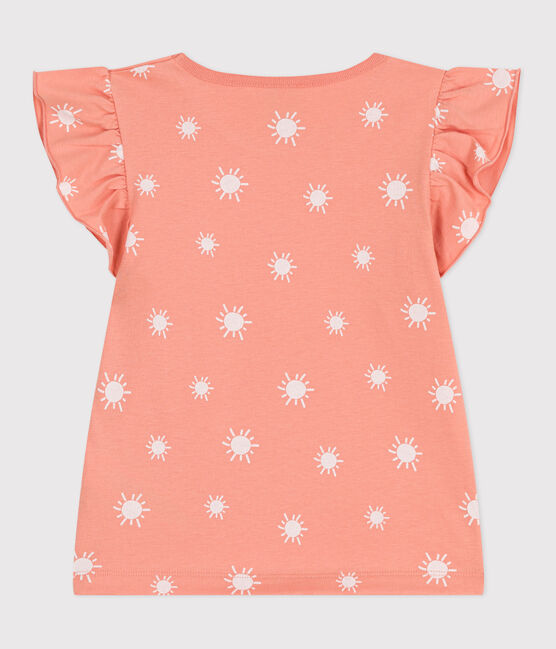 Children's printed short-sleeved cotton T-shirt ABRICOT orange/MARSHMALLOW
