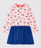 Girls' Long-Sleeved Cotton and Tube Knit Dress MARSHMALLOW white/MULTICO white