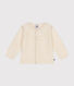 Cardigan with a ruff in knitted fabric containing wool