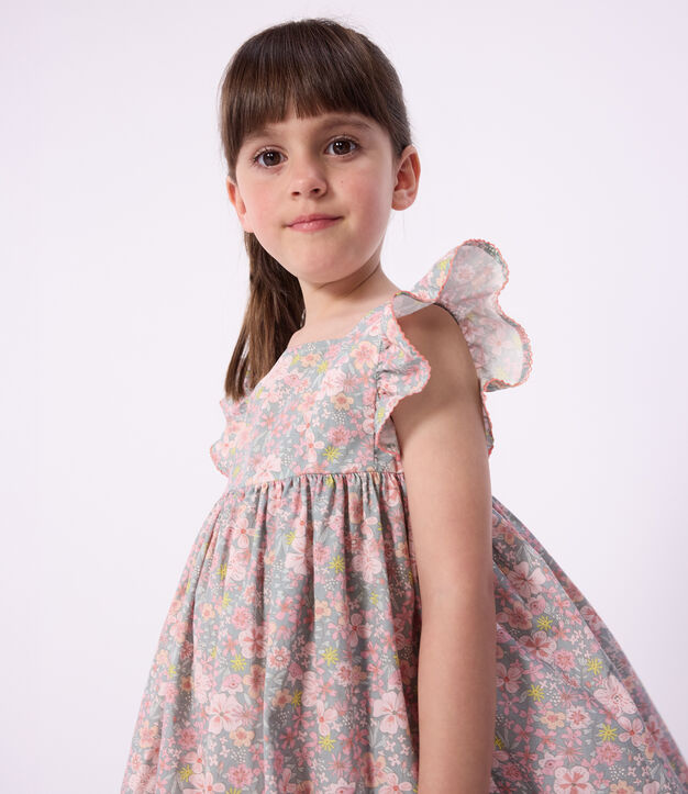 Children's sleeveless floral print cotton dress blue/multicolor
