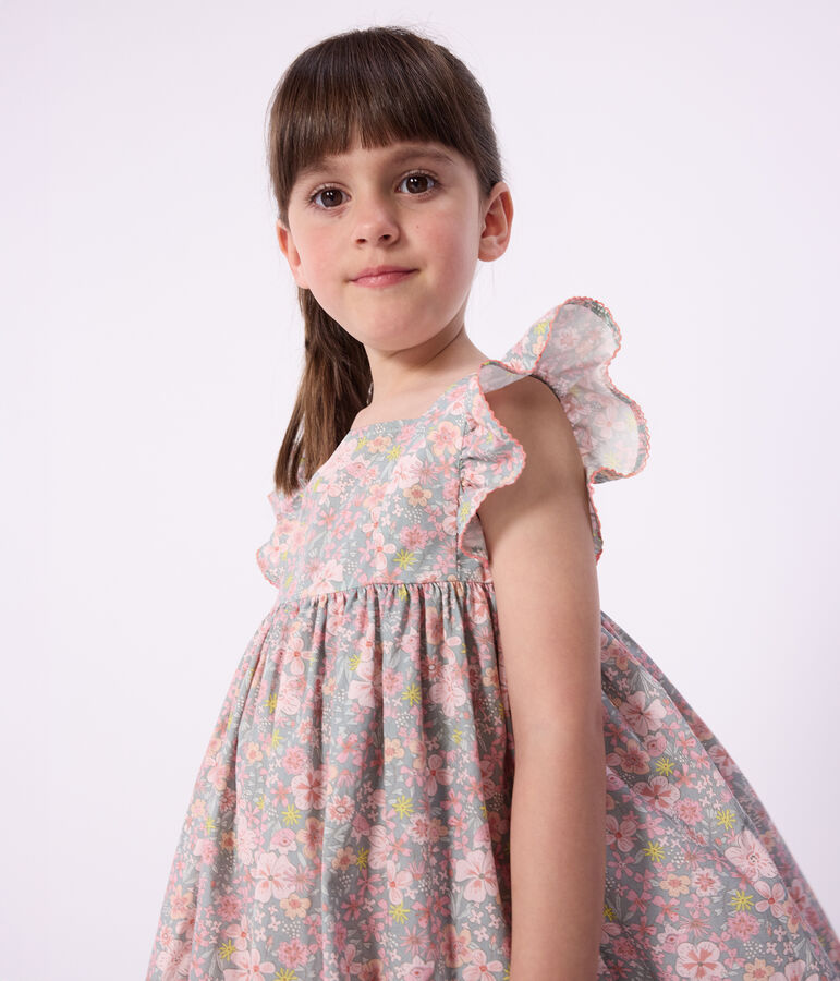 Children's sleeveless floral print cotton dress blue/multicolor
