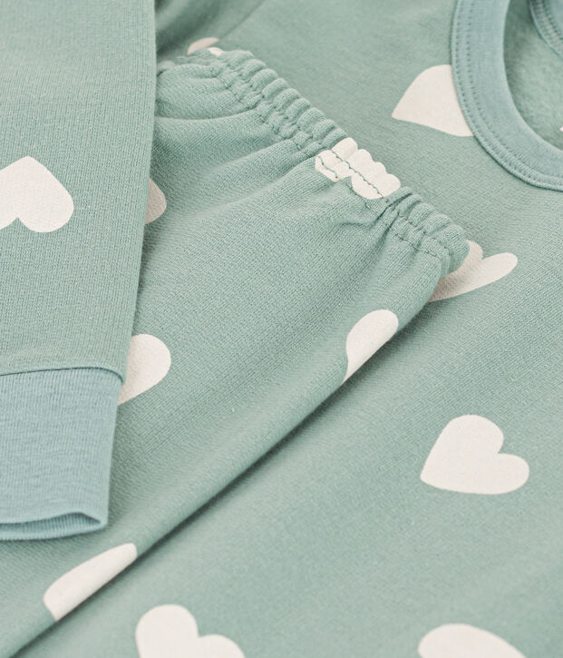 Children's Unisex Heart Fleece Pyjamas green/ecru