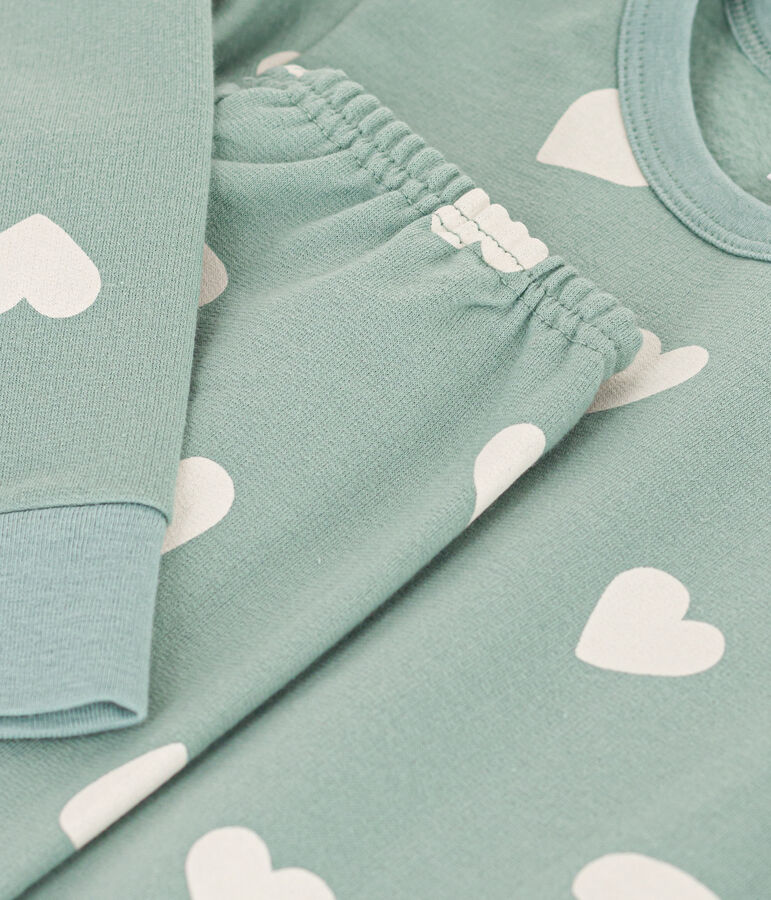 Children's Unisex Heart Fleece Pyjamas green/ecru