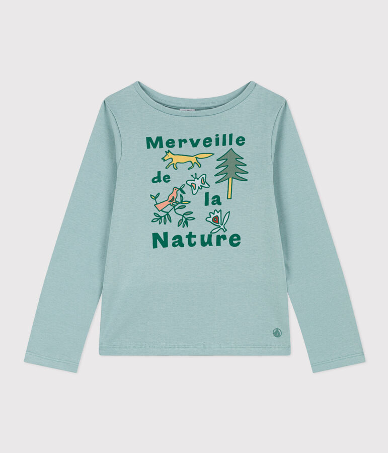 Girls' long-sleeved cotton T-shirt green