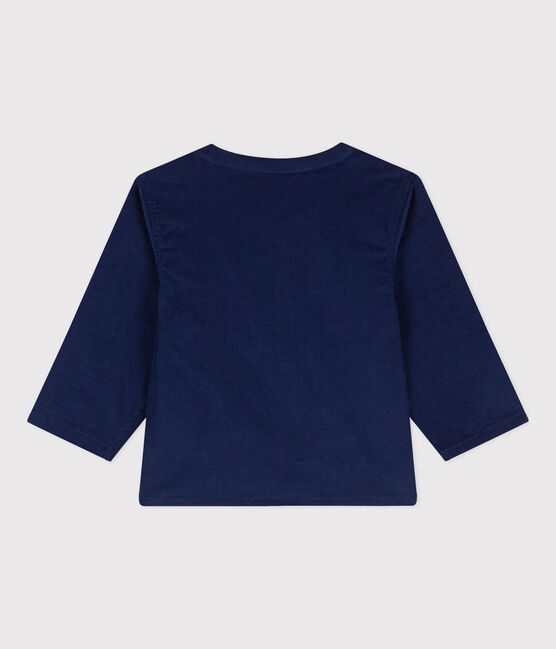 Babies' Long-Sleeved Super Fine Velour Shirt BLEU FONCE