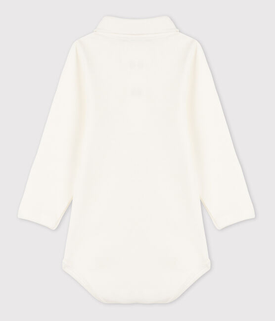 Babies' Long-Sleeved Cotton Bodysuit With Polo Shirt Collar MARSHMALLOW white