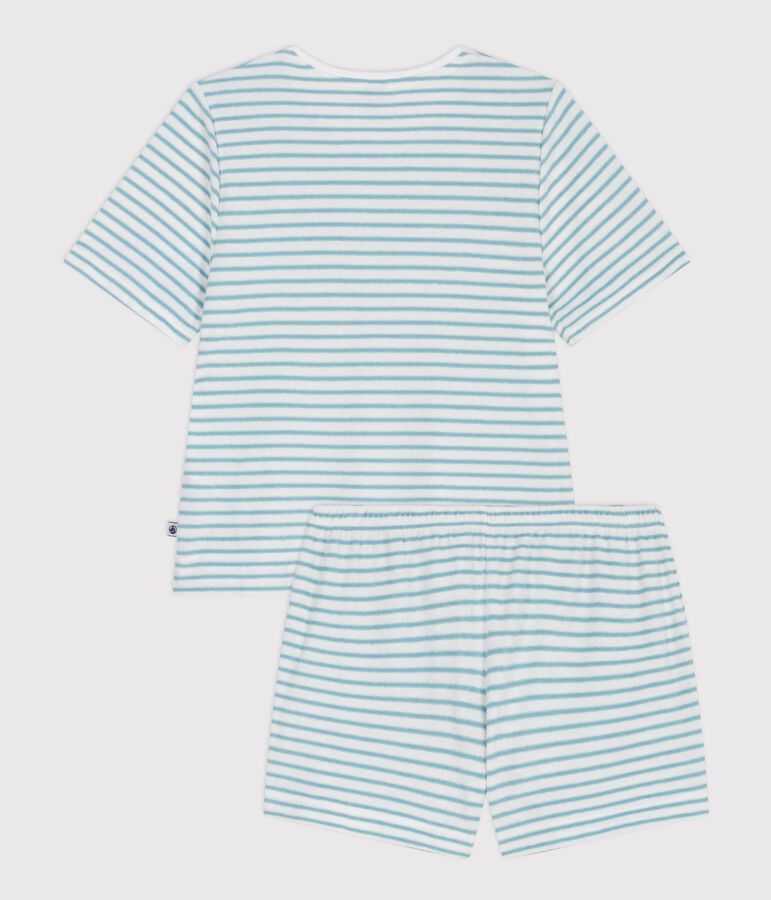 Women's short stripy cotton terry pyjamas white/green