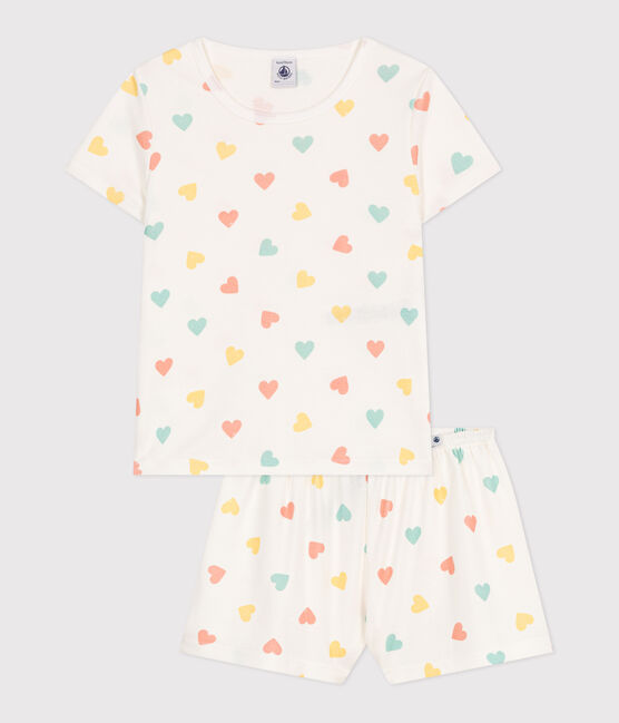 Children's short heart print cotton pyjamas MARSHMALLOW white/MULTICO white
