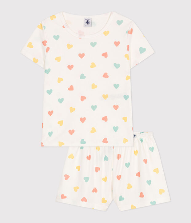 Children's short heart print cotton pyjamas white/multicolor
