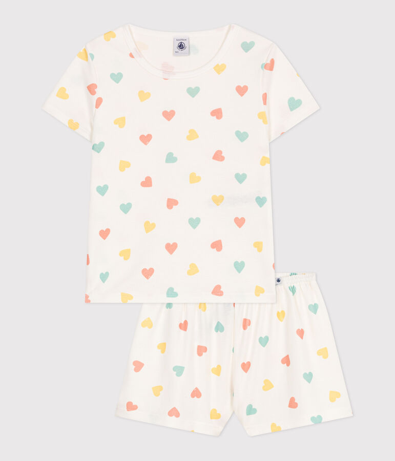 Children's short heart print cotton pyjamas white/multicolor