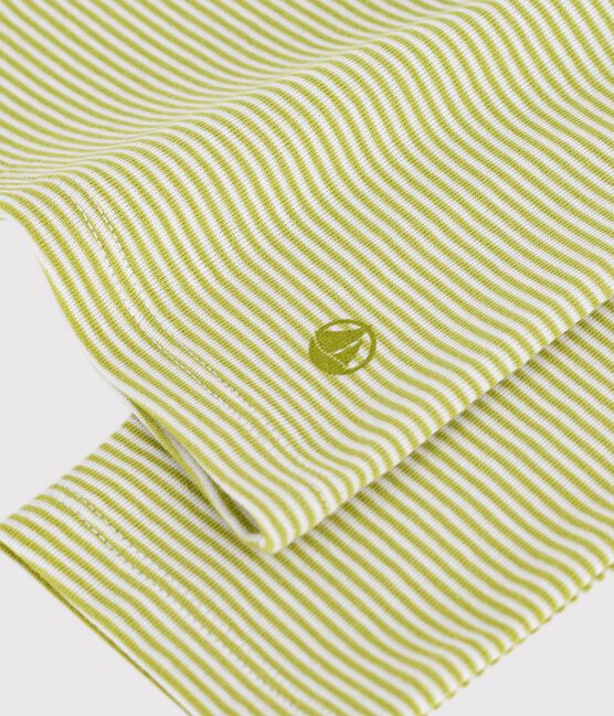 Women's long-sleeved striped cotton T-shirt MOSS green/MARSHMALLOW