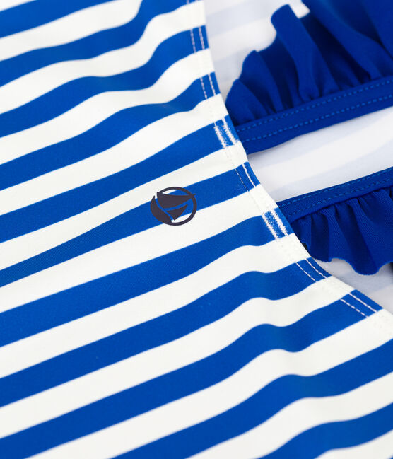 Children's one-piece stripy swimsuit SURF blue/MARSHMALLOW white