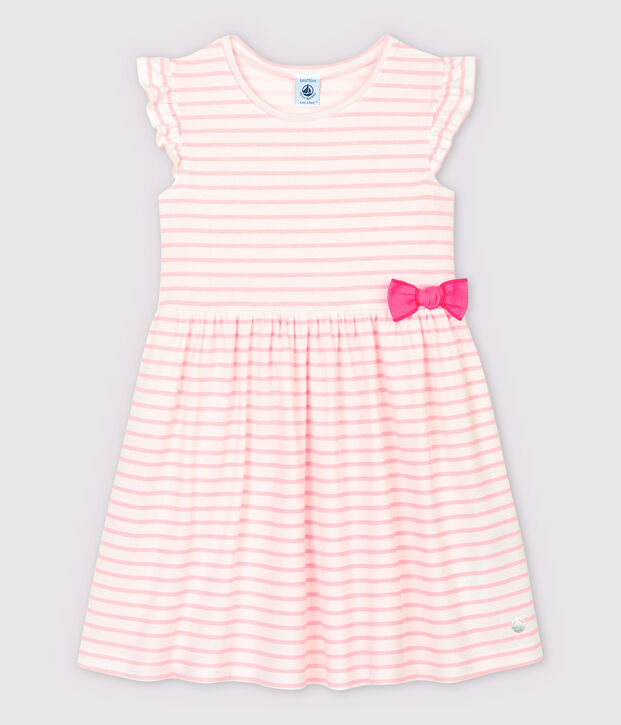Girls' Short-Sleeved Cotton Dress white/pink