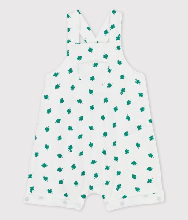 Babies' Organic Fleece Plant Print Dungaree Shorts white/green