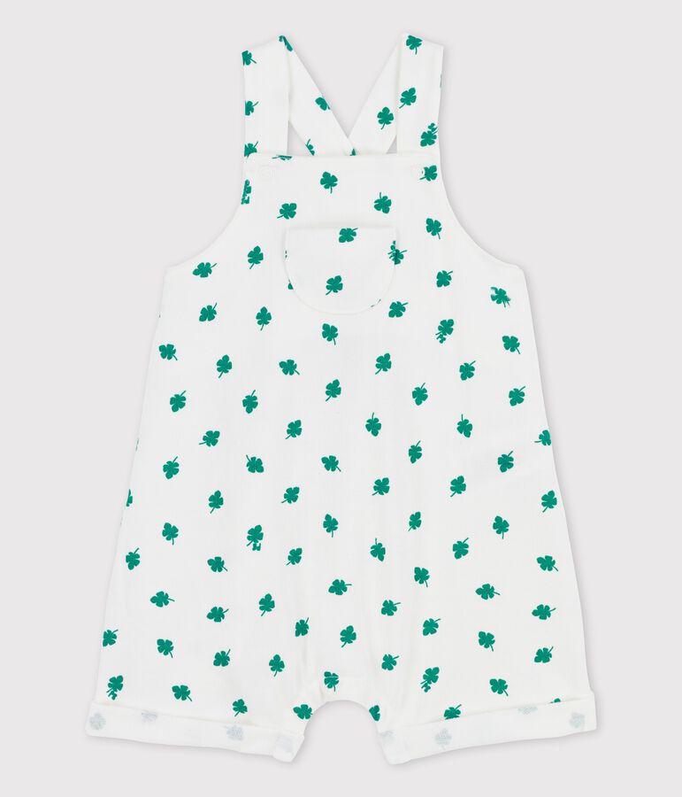 Babies' Organic Fleece Plant Print Dungaree Shorts white/green