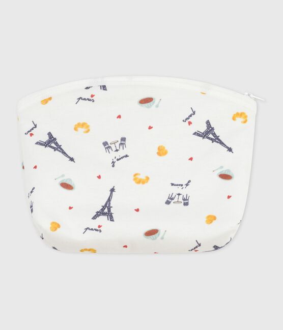 Babies' whale-print cotton bag MARSHMALLOW /ADRIATIC
