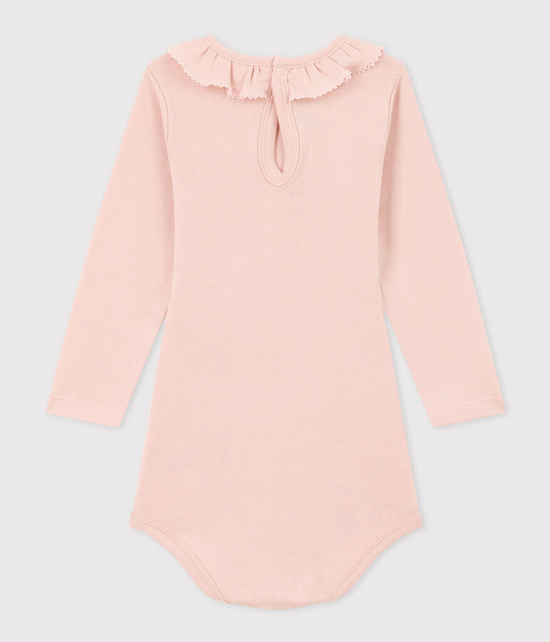Babies' Long-Sleeved Cotton Bodysuit With Ruff Collar pink