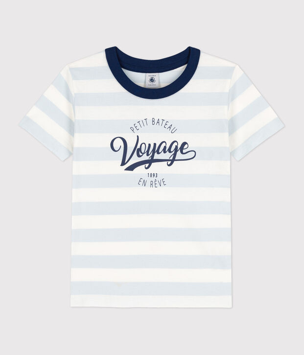 Boys' Short-Sleeved Cotton T-Shirt blue/white
