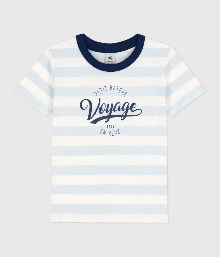 Boys' Short-Sleeved Cotton T-Shirt blue/white