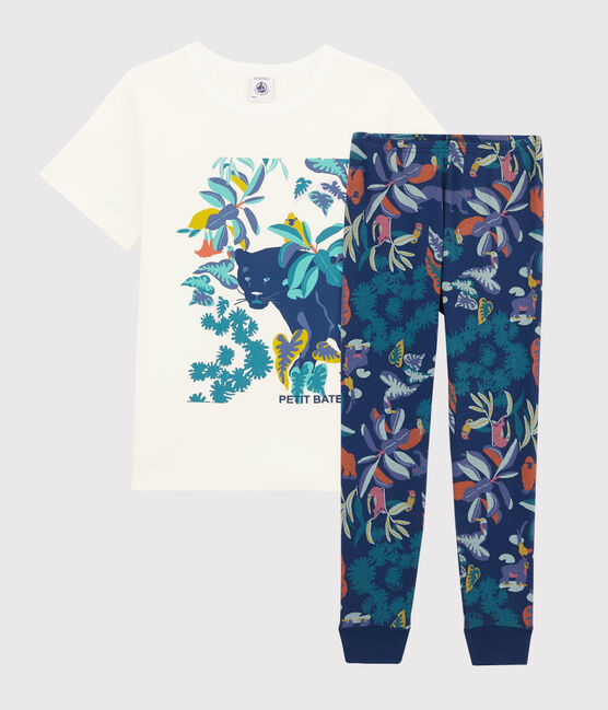 Boys' Jungle Print Ribbed Pyjamas MEDIEVAL blue/MULTICO white