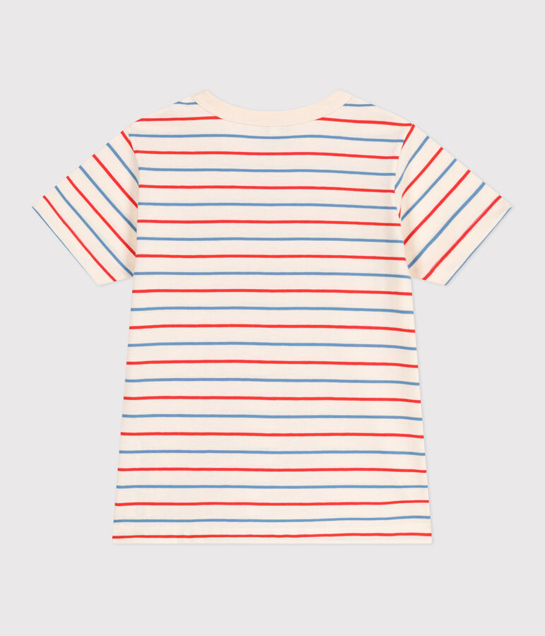 Children's short-sleeved cotton T-shirt with stripes and a heart Ecru/multicolor