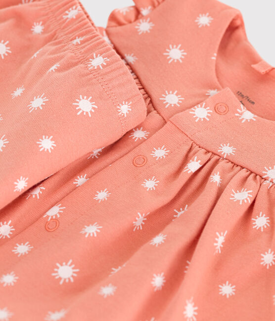 Newborn babies' two-piece sun print cotton set ABRICOT orange/MARSHMALLOW