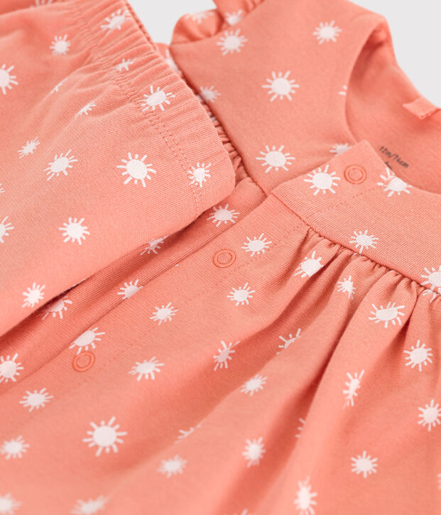 Newborn babies' two-piece sun print cotton set orange/white