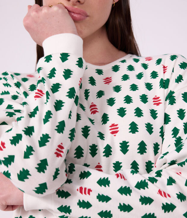 Women's fir tree print cotton pyjamas white/multicolor
