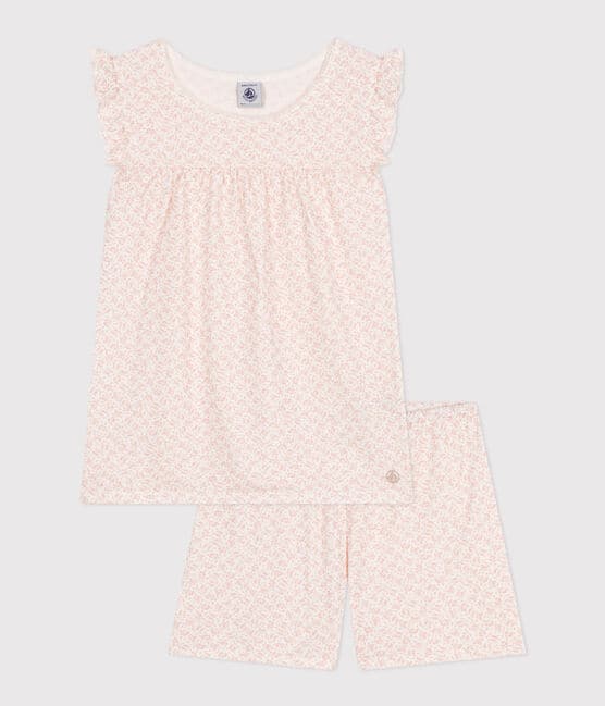 Children's Short Floral Print Cotton Pyjamas MARSHMALLOW /PANTY
