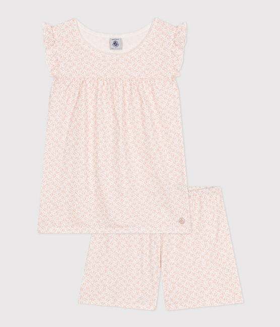 Children's Short Floral Print Cotton Pyjamas MARSHMALLOW /PANTY