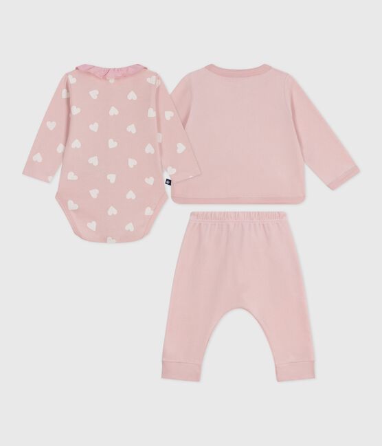 Babies' 2-piece velour gift set, the body printed with hearts JOLI pink