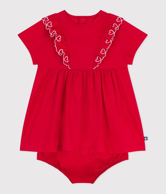 Babies' short-sleeved plain cotton dress with matching bloomers TERKUIT red