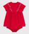 Babies' short-sleeved plain cotton dress with matching bloomers TERKUIT red