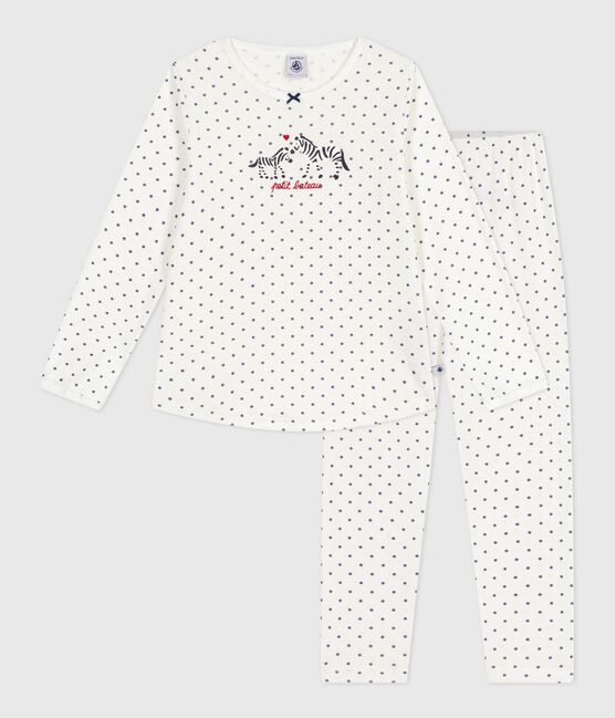 Children's spotty printed cotton pyjamas MARSHMALLOW blue/SOIR